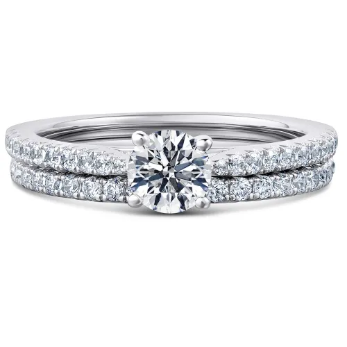 White Gold Diamond Shoulder Stone Engagement Bridal Set - White Violet